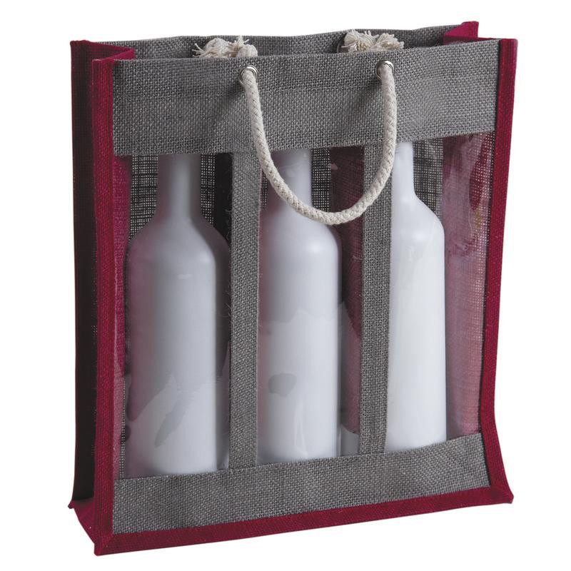 Sac 3 bouteilles en jute teintée Sac 3 bouteilles en jute teintée